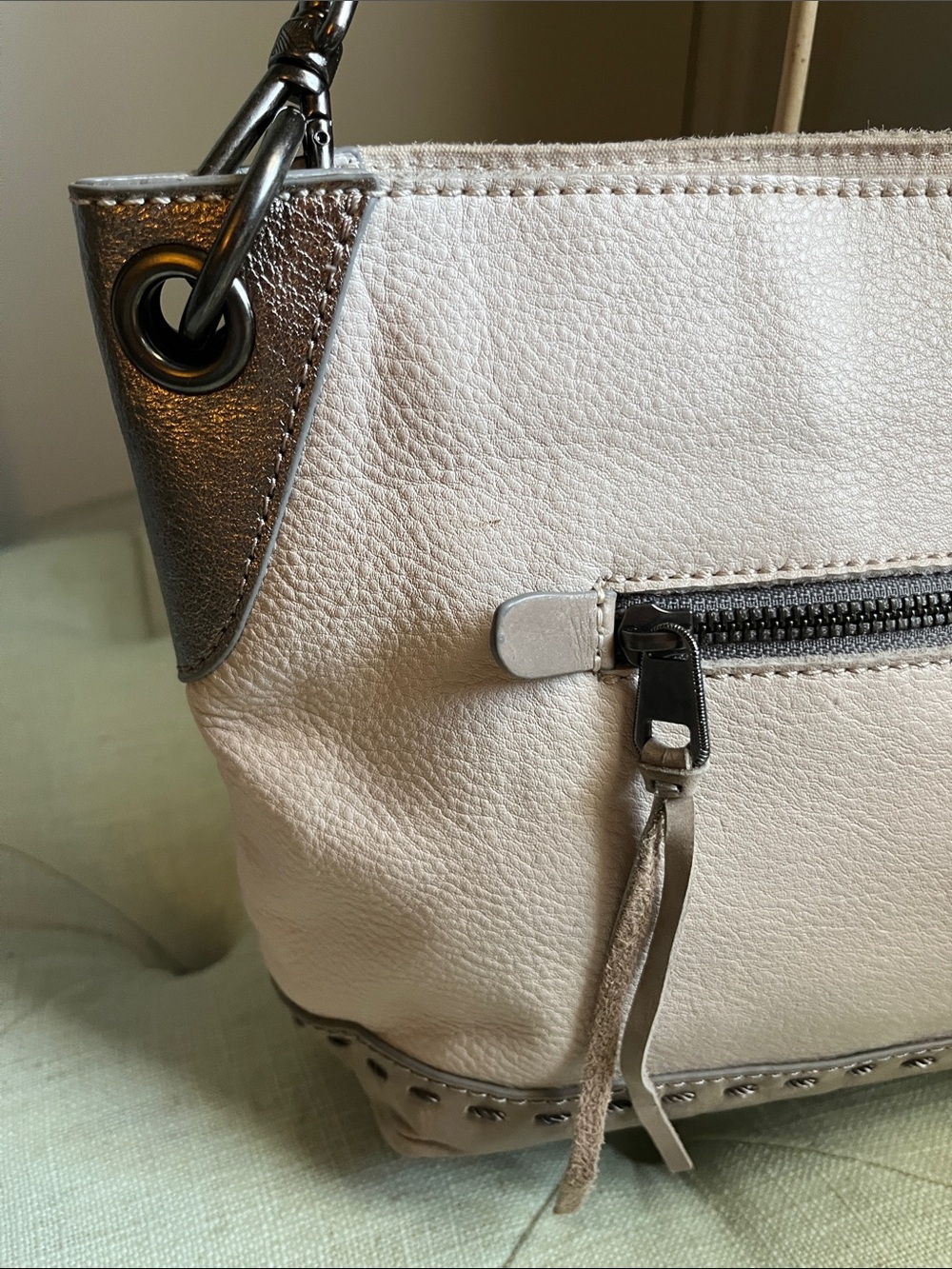 The Sak Cream Pebbled Leather Shoulder Bag with Brown Braided Handle - Picture 5 of 15